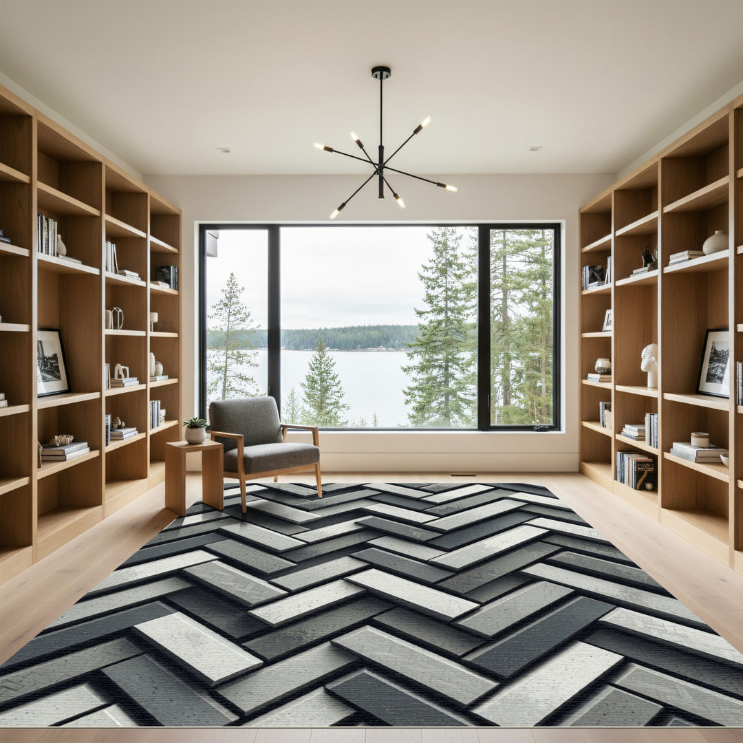 Monochromatic Herringbone Stone Texture Rug