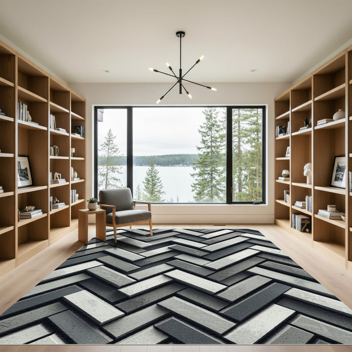 Monochromatic Herringbone Stone Texture Rug