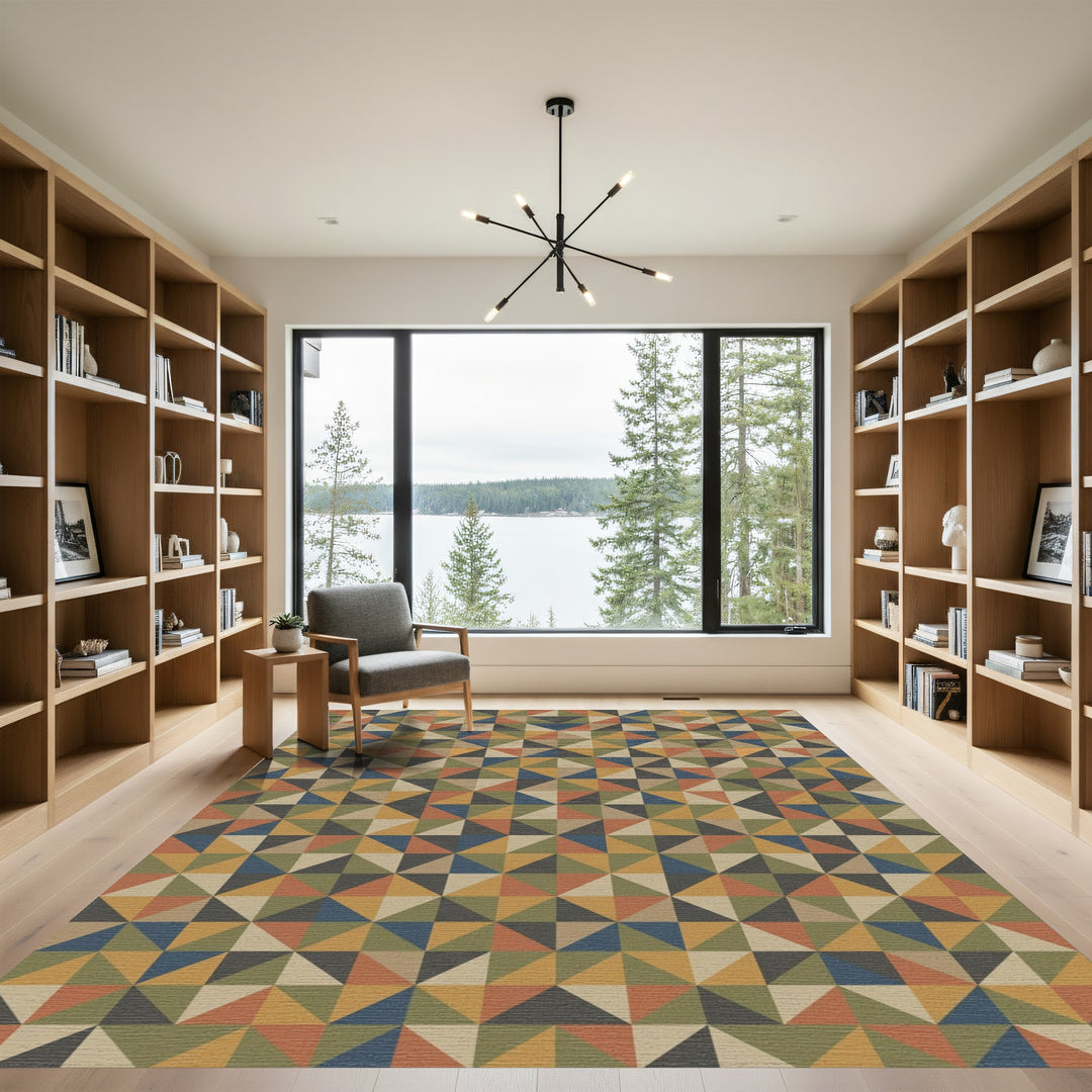 Terracotta Geometric Triangles Square Rug