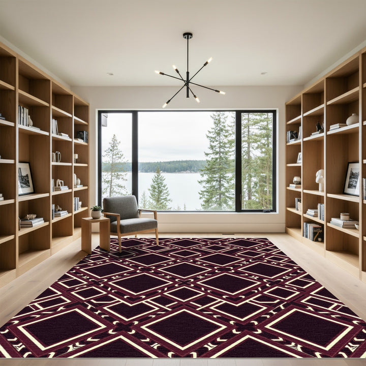 Art Deco Burgundy Diamond Geometric Rug
