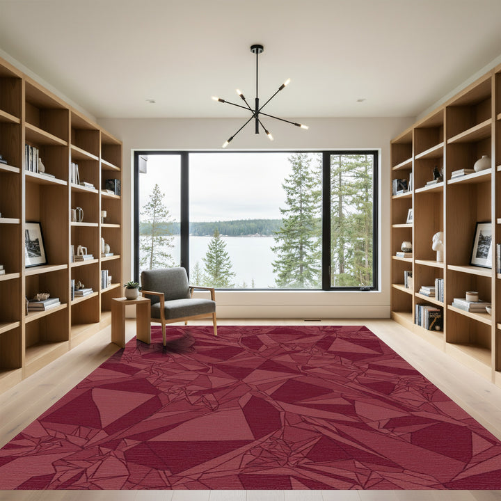 Deep Red Shattered Crystal Geometric Rug