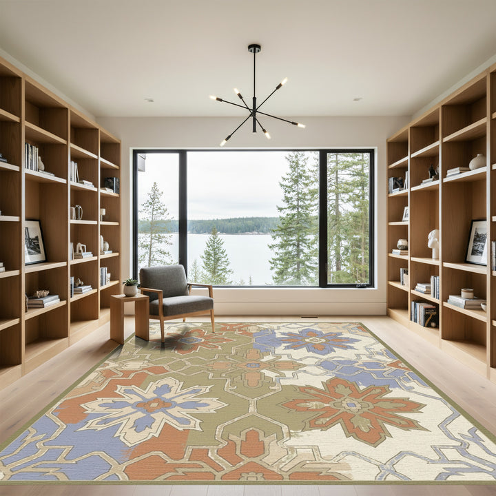 Terracotta Blue Medallion Patchwork Rug