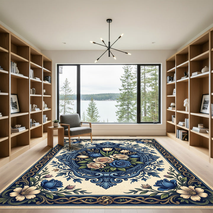 Royal Blue Floral Crown Medallion Rug