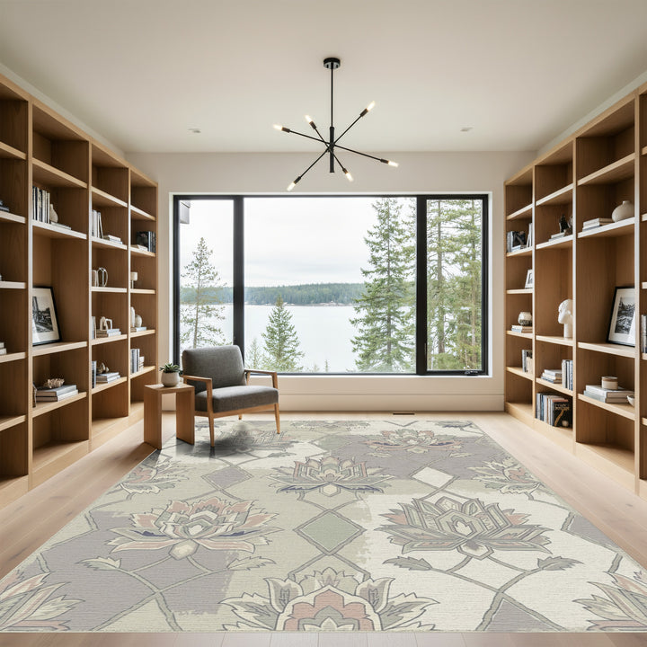 Pastel Floral Lattice Medallion Rug