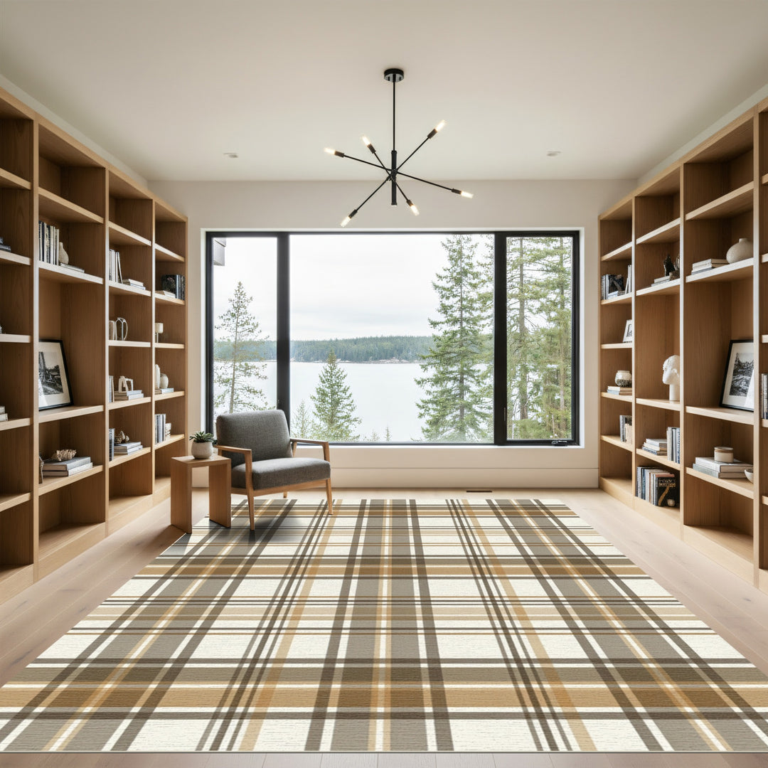 Classic Brown Tan Plaid Rug