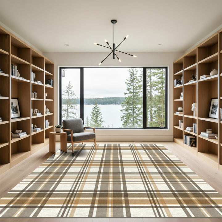 Classic Brown Tan Plaid Rug