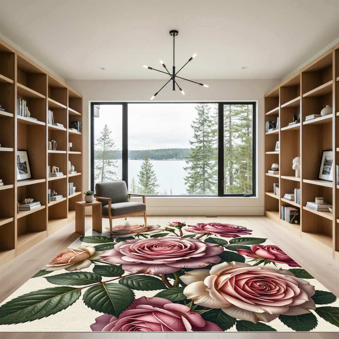 Vintage Pink Rose Garden Arrangement Rug