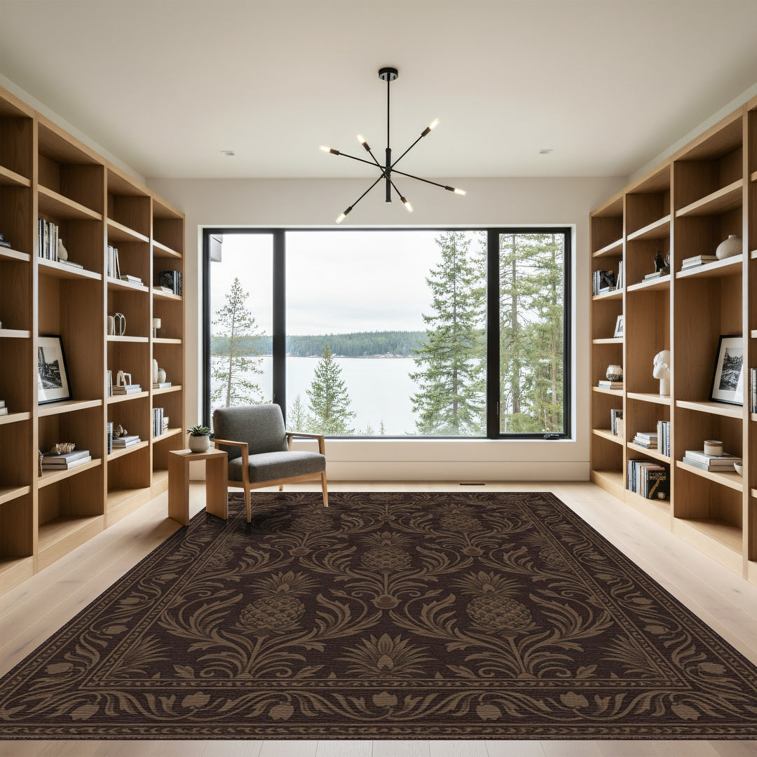Rich Brown Pineapple Damask Jacquard Rug