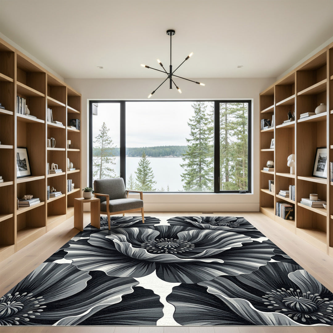 Monochromatic Bloom Floral Art Rug