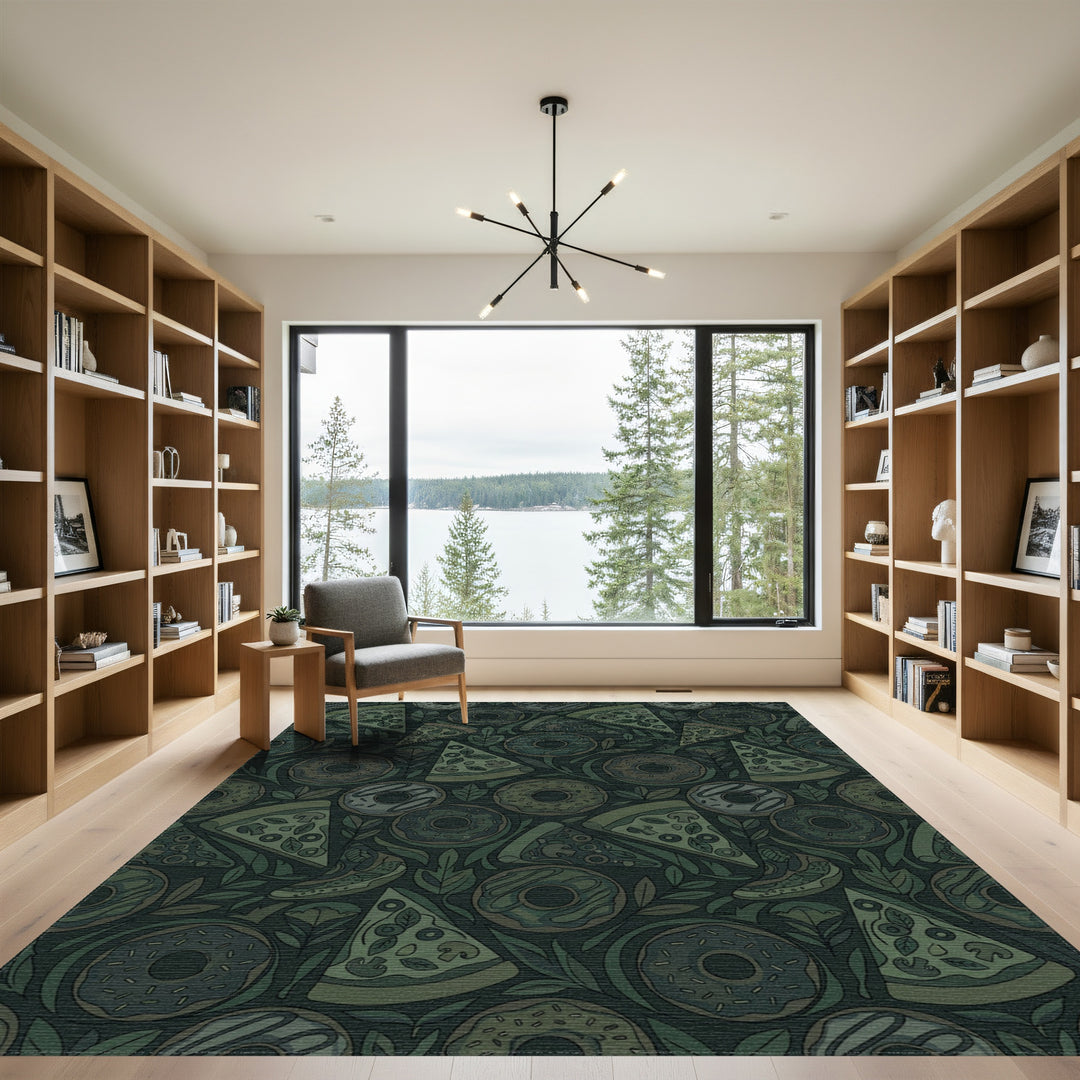 Green Pizza Donut Leaf Collage Rug