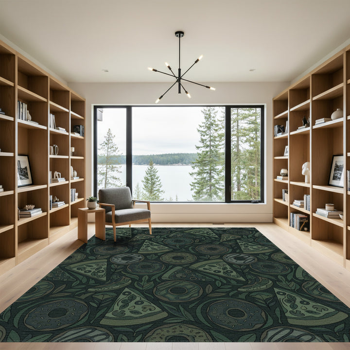 Green Pizza Donut Leaf Collage Rug