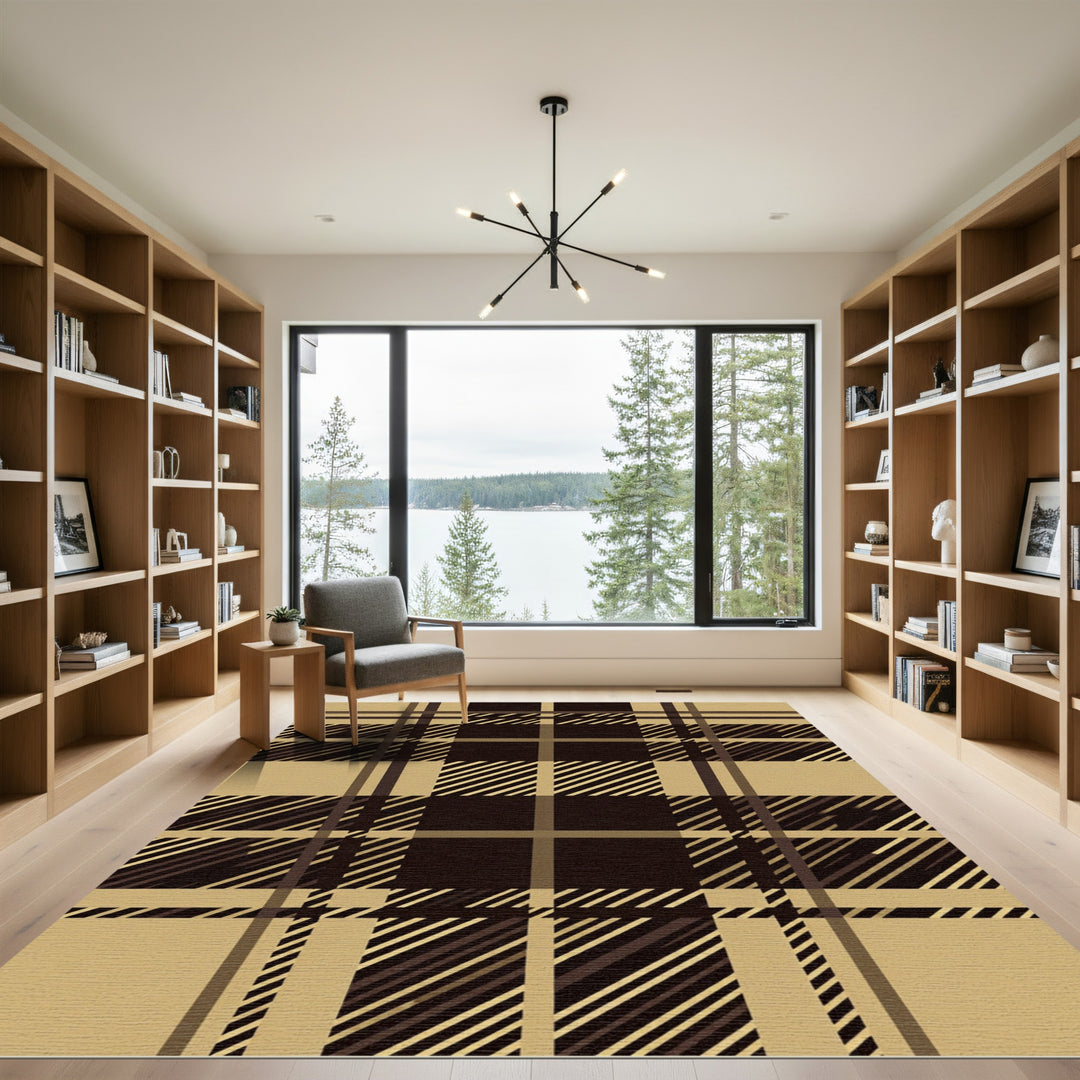Classic Tan Brown Plaid Rug