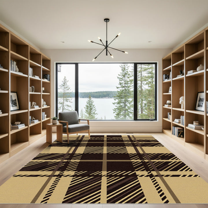 Classic Tan Brown Plaid Rug