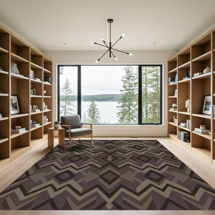 Earthy Tone Geometric Diamond Zigzag Rug