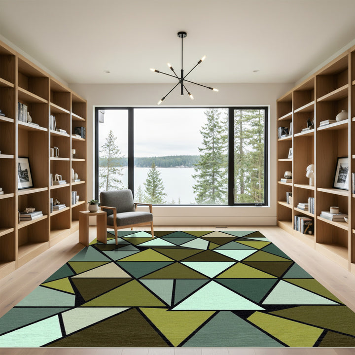 Geometric Green Teal Triangles Rug