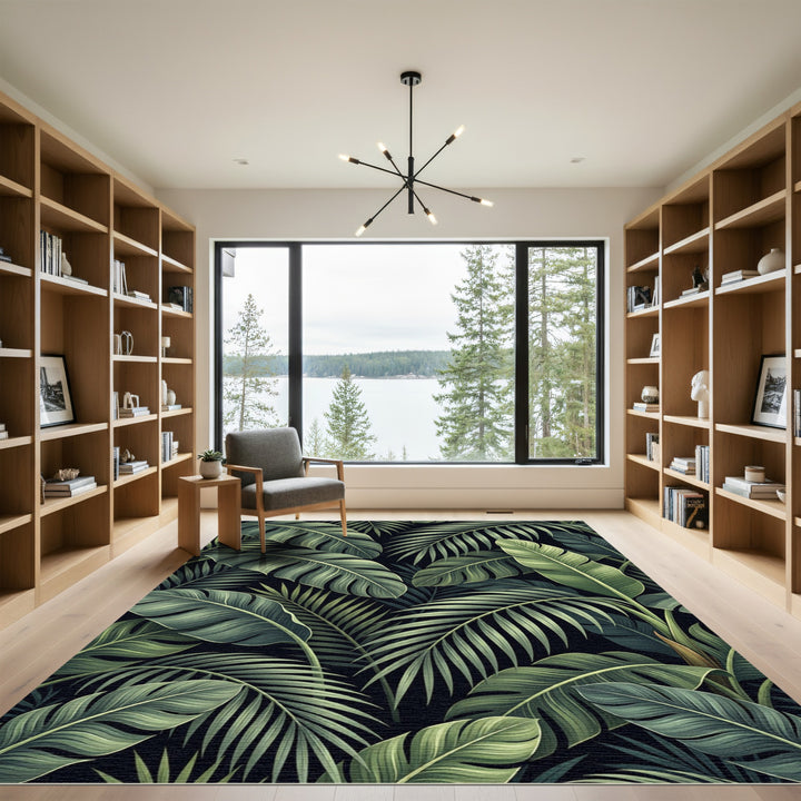 Deep Green Tropical Foliage Abstraction Rug