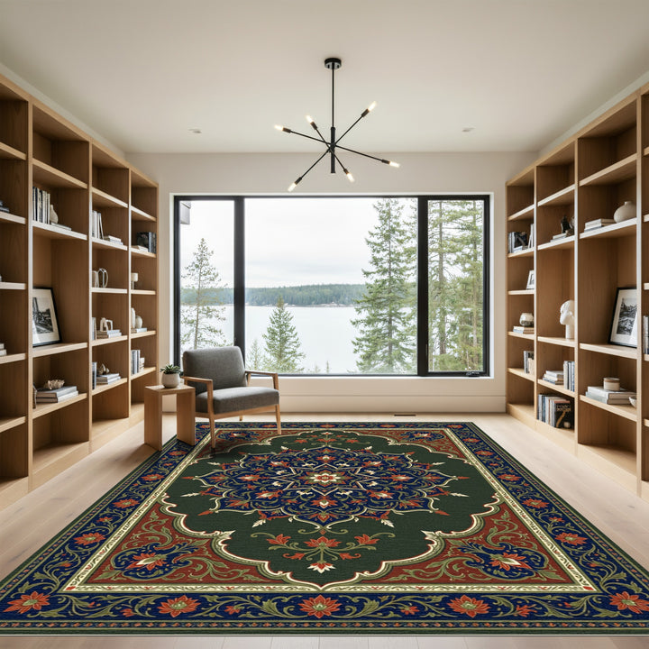 Emerald Mandala Floral Arch Rug