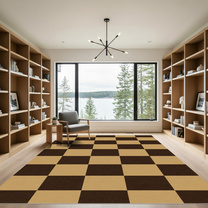 Classic Checkerboard Brown Beige Rug