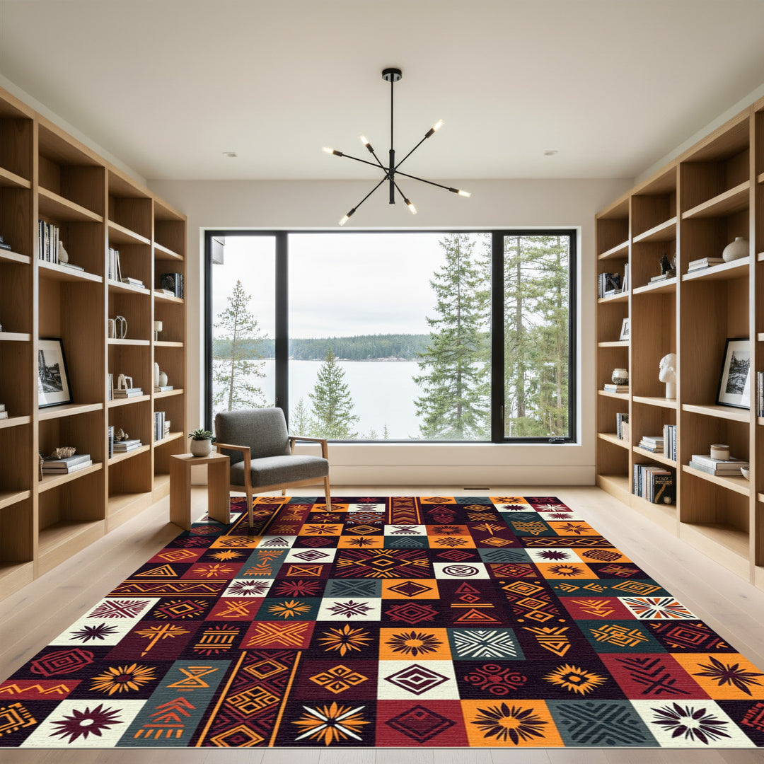 Tribal Geometric Sunburst Rug