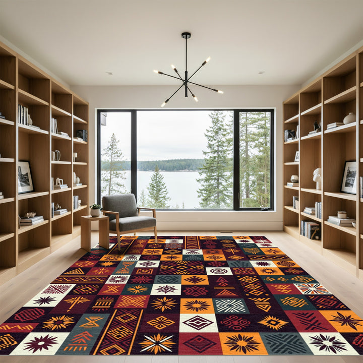 Tribal Geometric Sunburst Rug