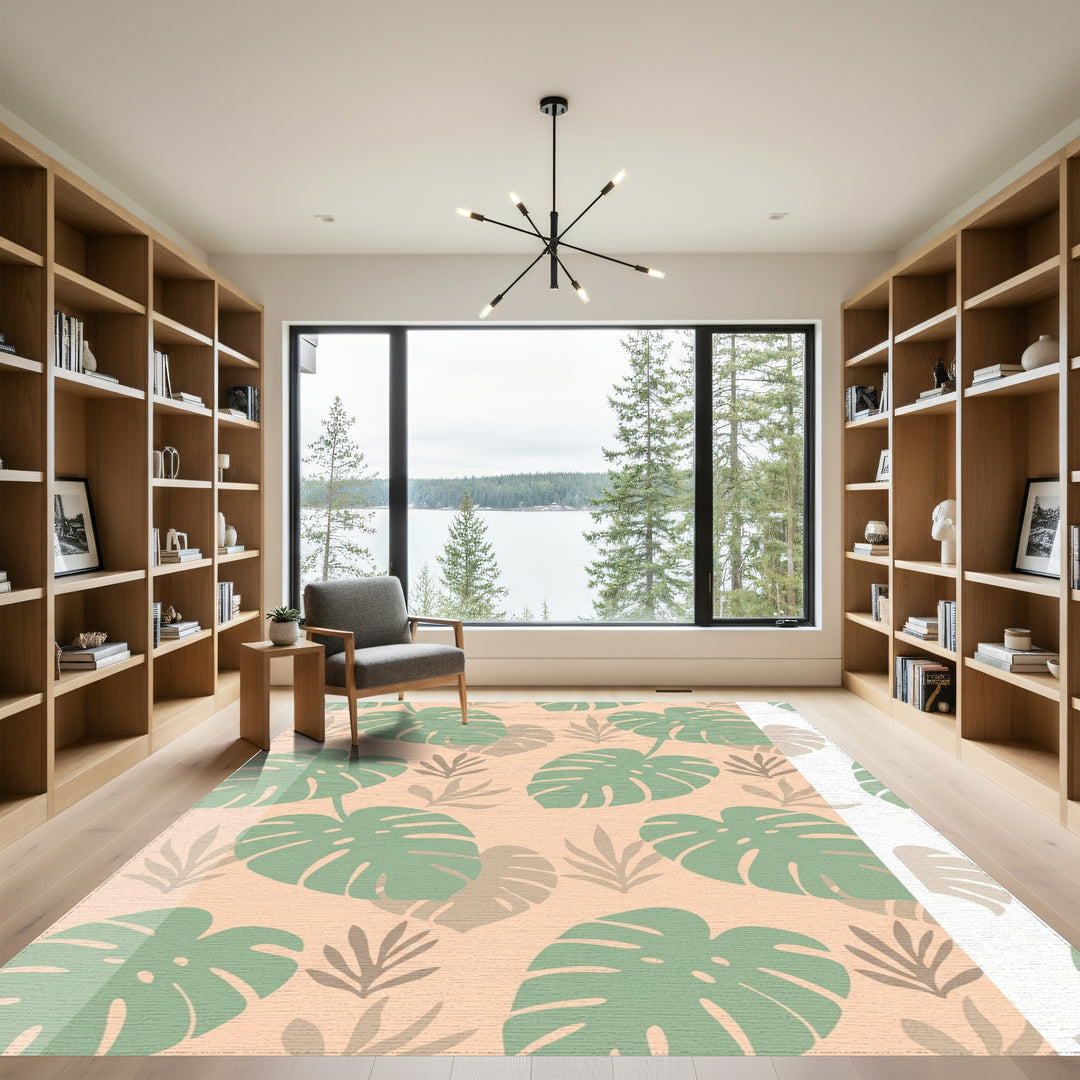 Green Tropical Monstera Leaf Coral Rug