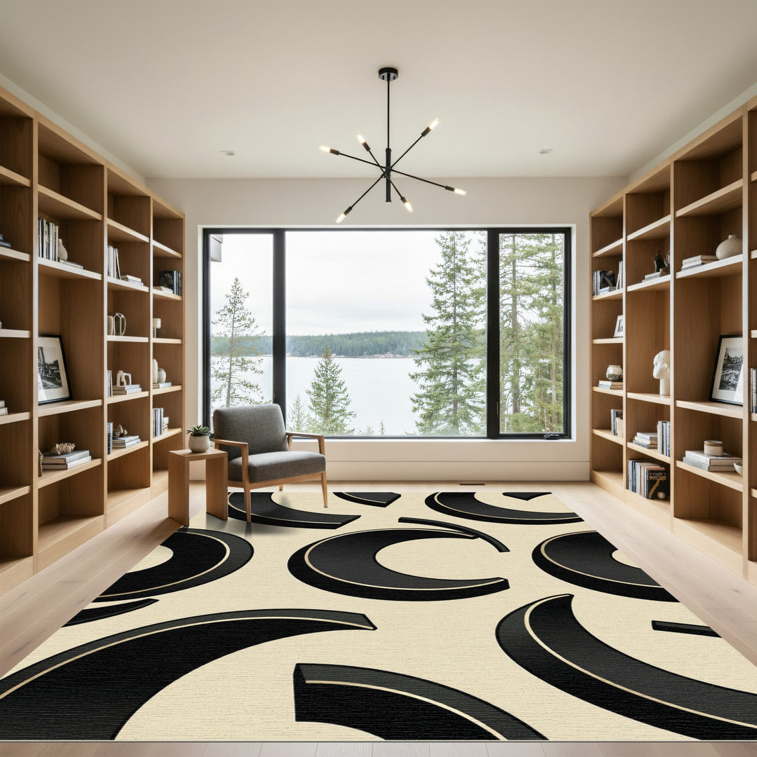 Bold Black Curved Arch Accents Rug