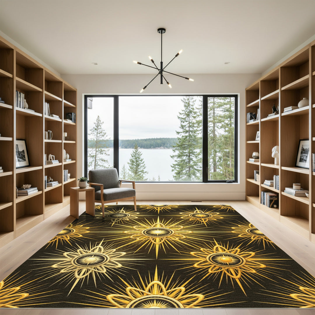 Golden Sunburst Star Medallion Rug