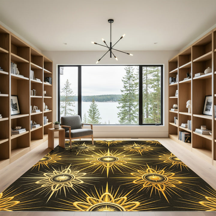 Golden Sunburst Star Medallion Rug