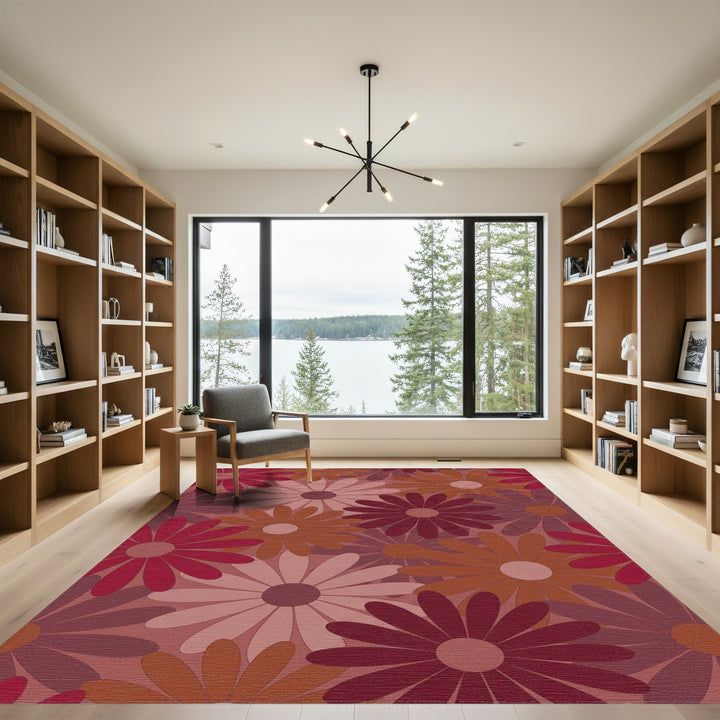 Retro Floral Bloom Arrangement Rug