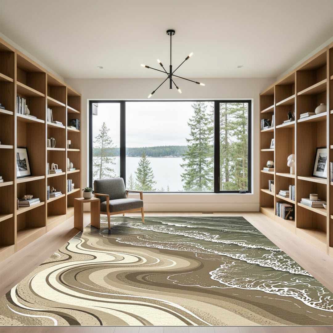 Coastal Seafoam Waves Sandstripes Rug