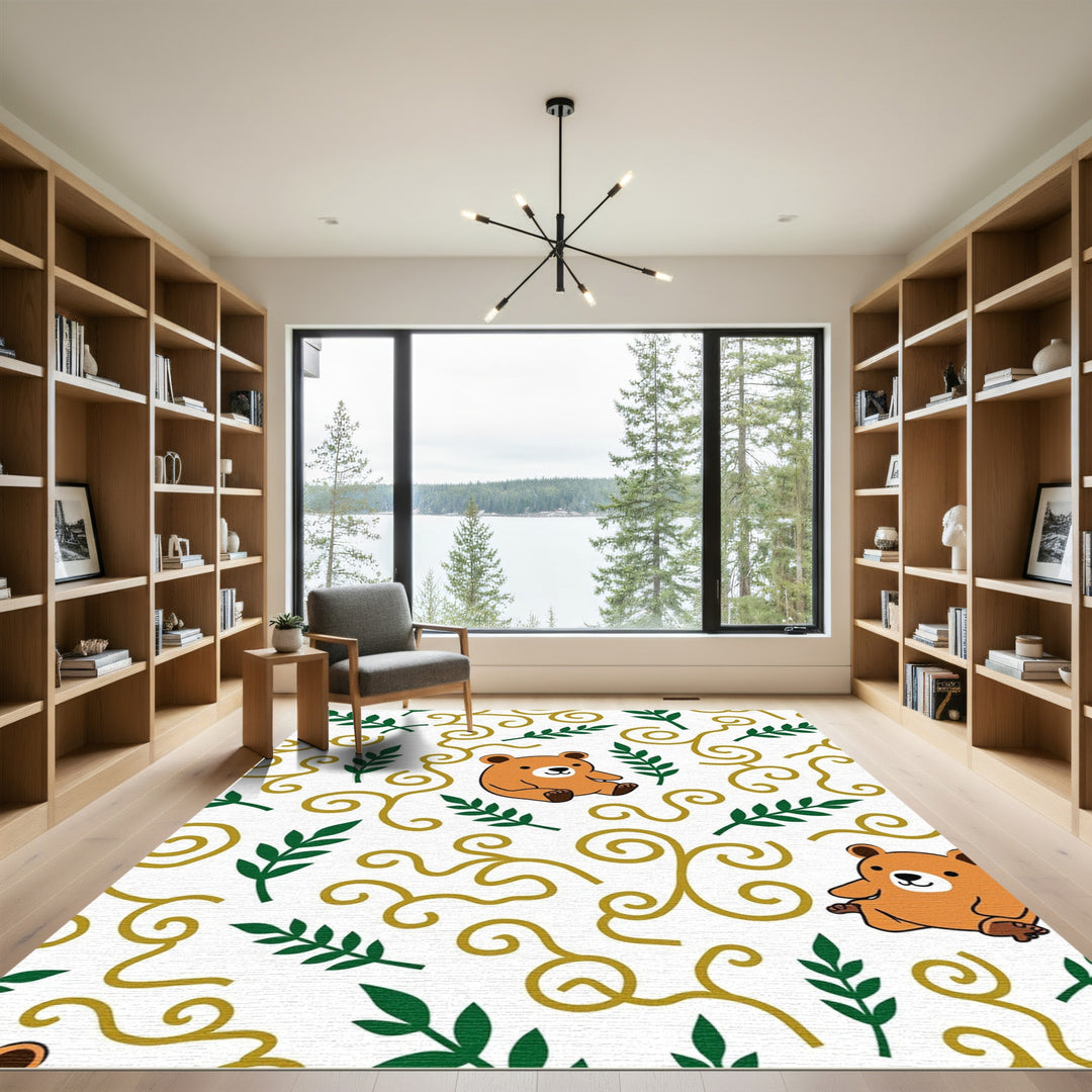 Cute Bear Swirls and Leaves Rug