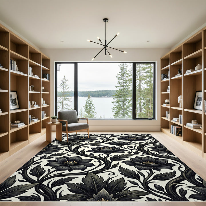 Dark Floral Vine Botanical Area Rug