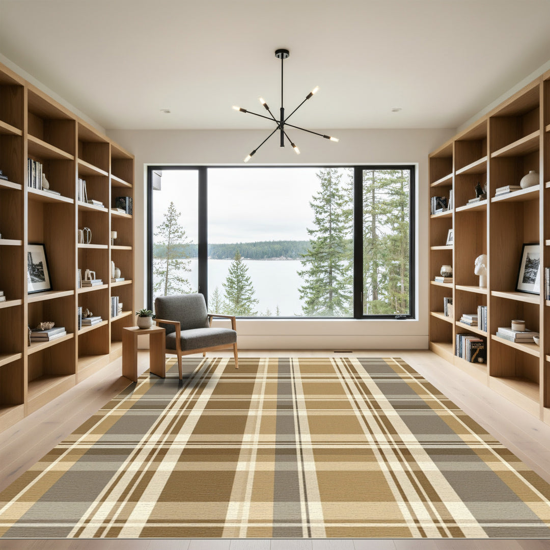 Classic Brown and Tan Plaid Rug