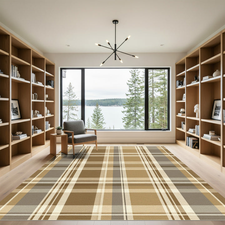 Classic Brown and Tan Plaid Rug