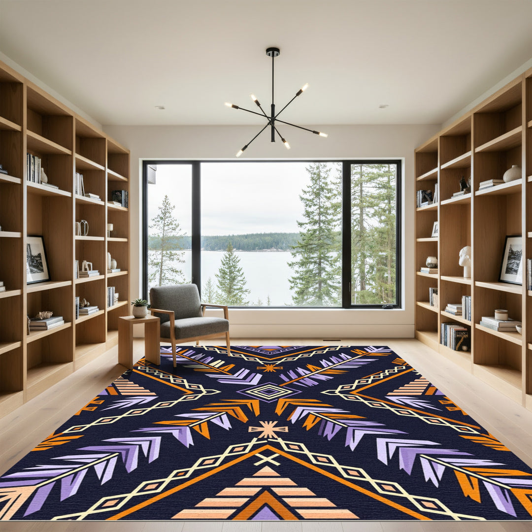 Bold Orange Purple Tribal Feather Rug
