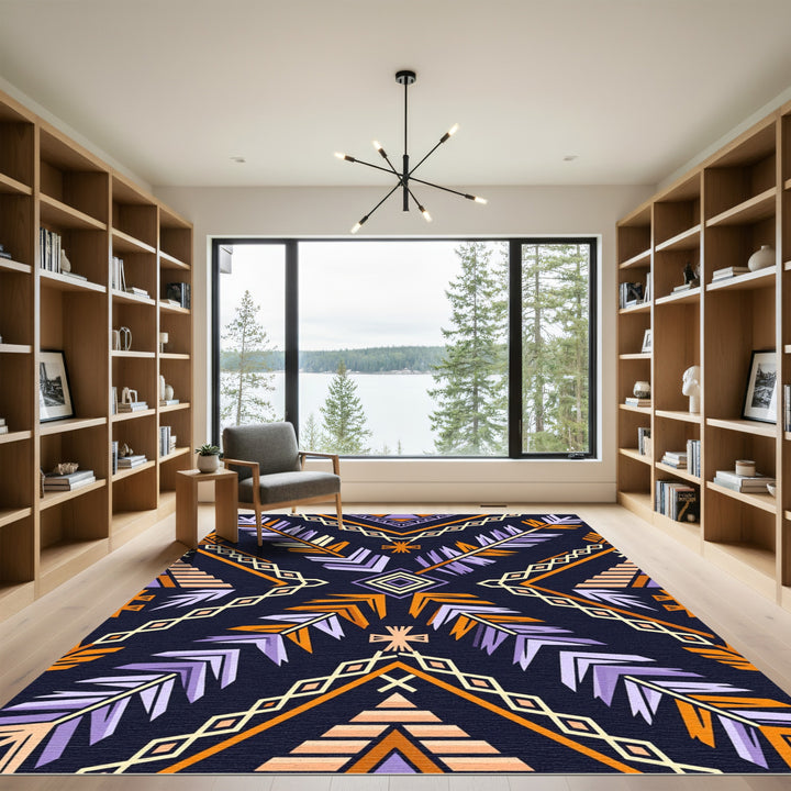 Bold Orange Purple Tribal Feather Rug
