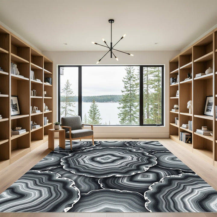 Agate Slice Circles Gray Rug
