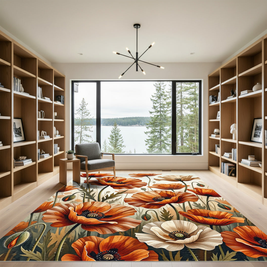 Vibrant Orange Poppy Field Bloom Rug