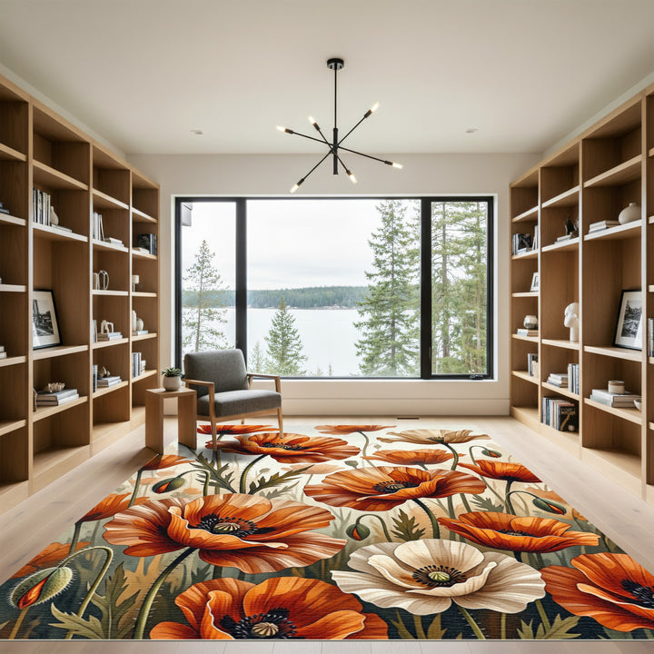 Vibrant Orange Poppy Field Bloom Rug