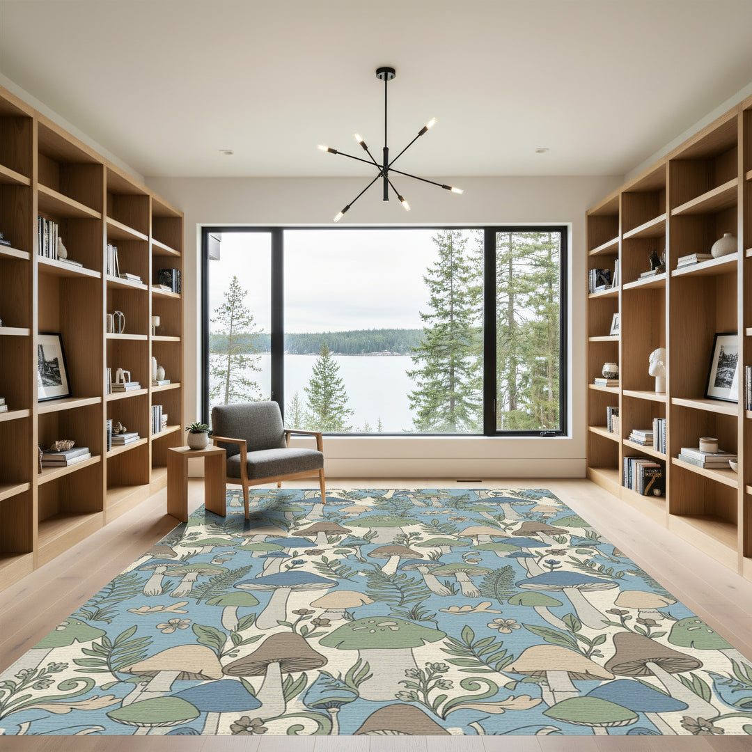 Whimsical Mushroom Forest Woodland Scene Rug