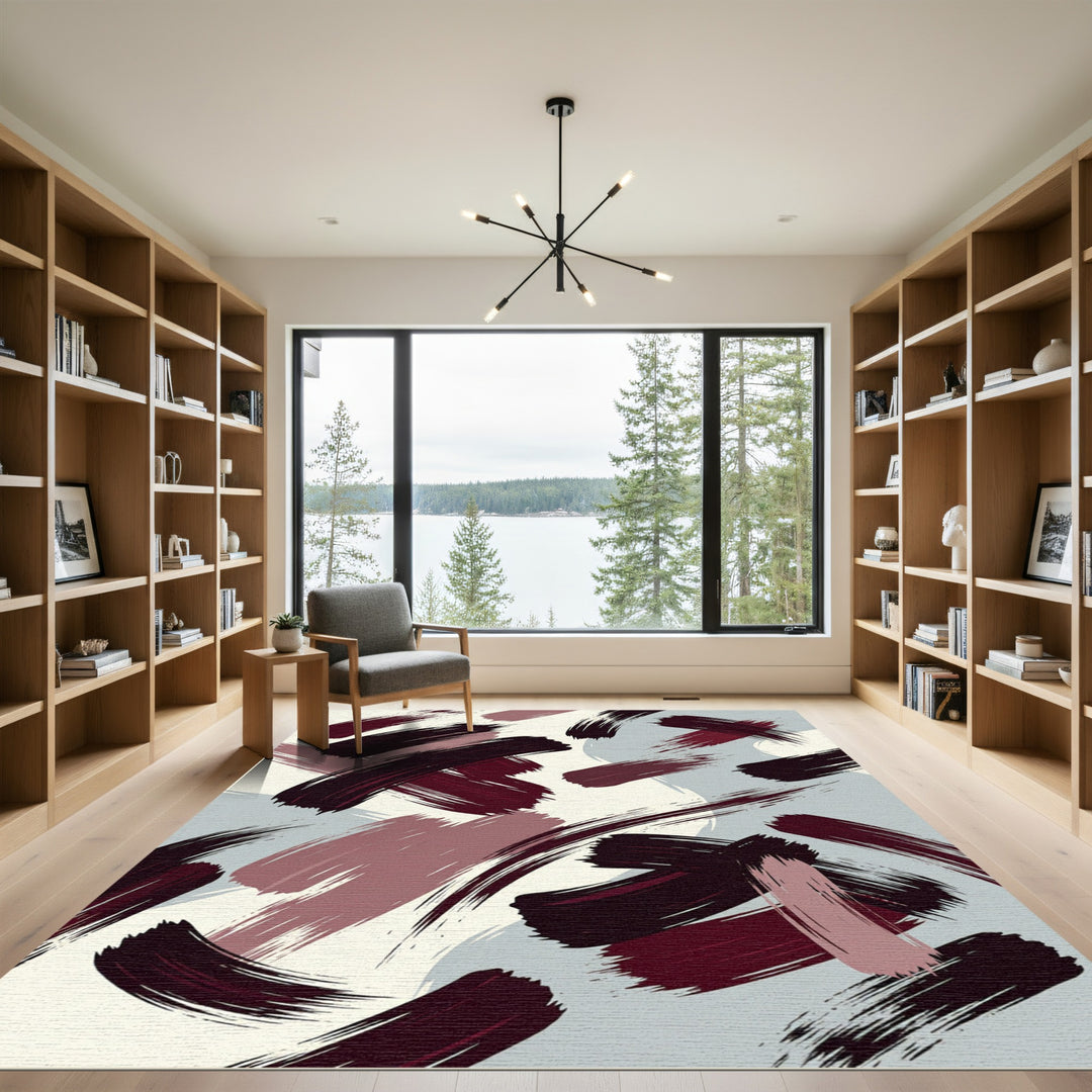 Bold Brushstroke Abstract Maroon Rug