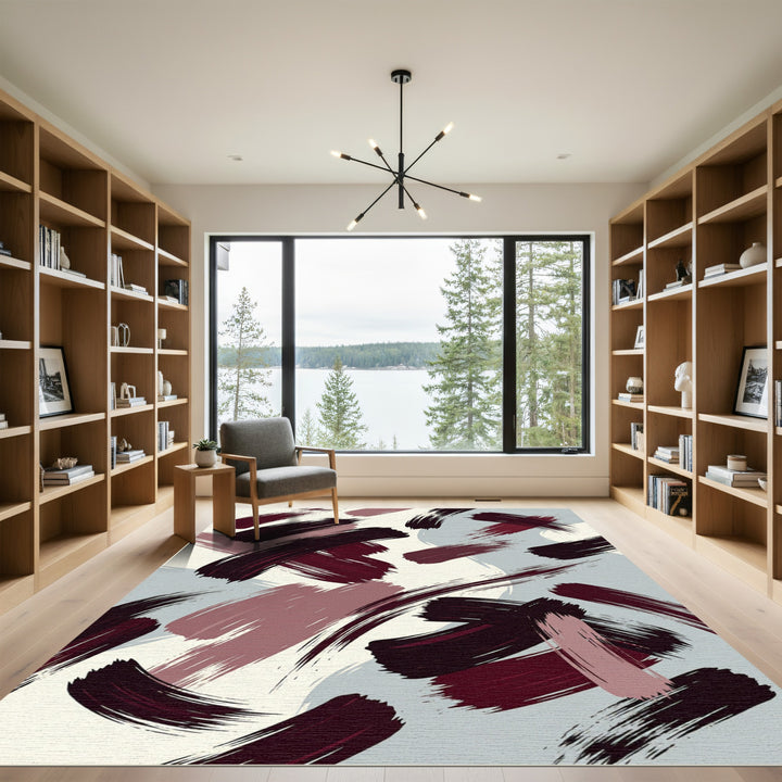 Bold Brushstroke Abstract Maroon Rug