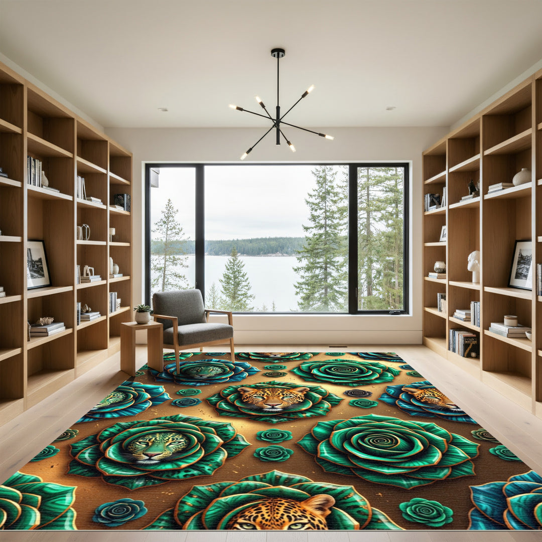 Emerald Leopard Rose Gold Rug