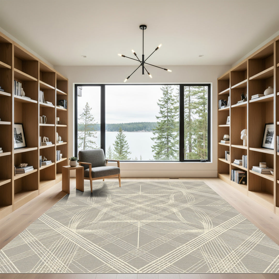 Neutral Flowing Lines Geometric Rug