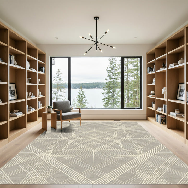 Neutral Flowing Lines Geometric Rug