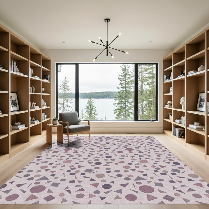 Soft Pink Scattered Geometric Shapes Rug