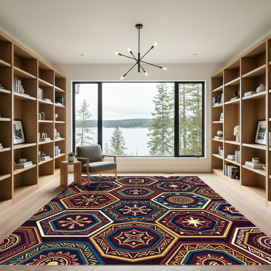 Ornate Geometric Hexagon Mandala Rug