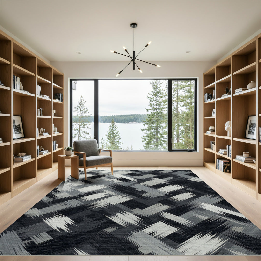 Abstract Brushstroke Geometric Rug