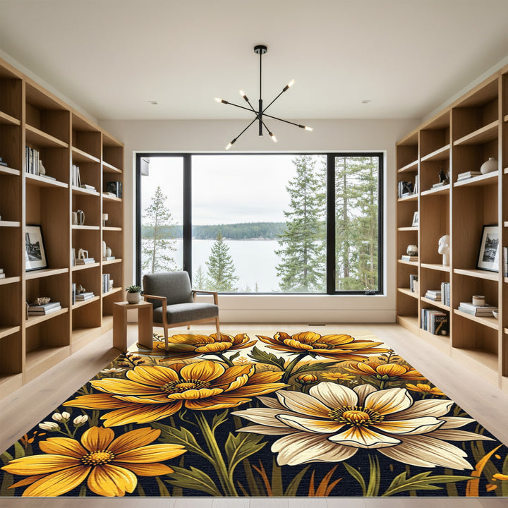Golden Yellow Floral Meadow Rug