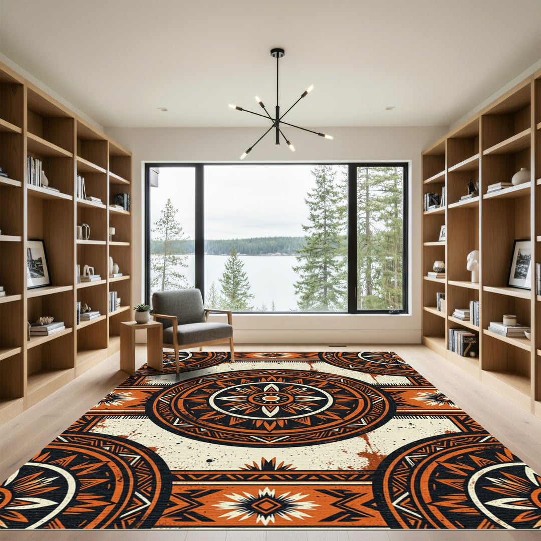 Tribal Sunburst Orange Medallion Rug